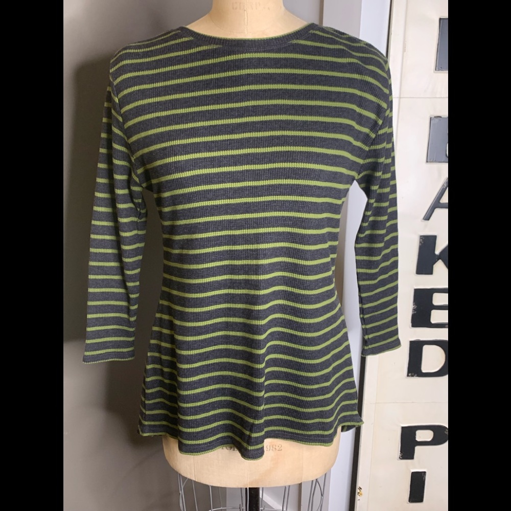 NWT Embellish Gray Stripe Split Back Top sz Small